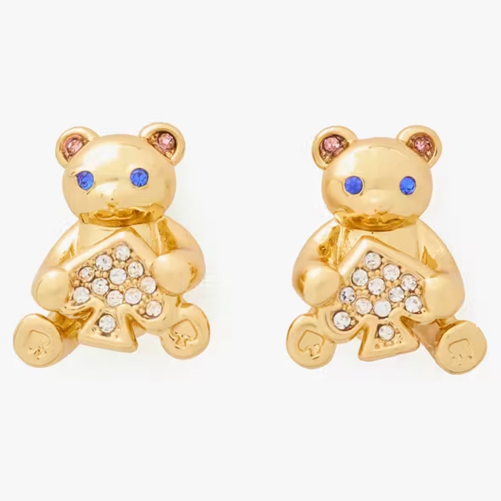 New Kate Spade Oh What Fun Spade Teddy Bear Studs - Picture 1 of 14